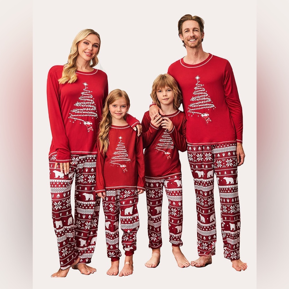 NEW Ekouaer Kids Christmas Pajamas Red Fair Isle Polar Bear Tree Set Size 12-13Y